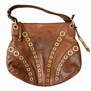 Cole Haan Brown Leather Gold Grommet Shoulder Bag